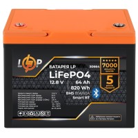 Акумуляторна батарея LogicPower LP LiFePO4 12,8V - 64Ah (820Wh) (BMS 80A/64А) пластик Smart BT (LP30664)