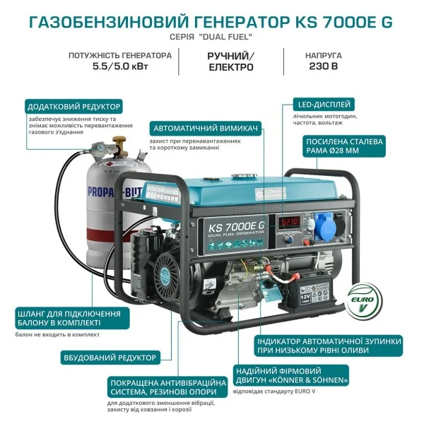 Генератор бензино-газовый Konner&Sohnen KS 7000E G
