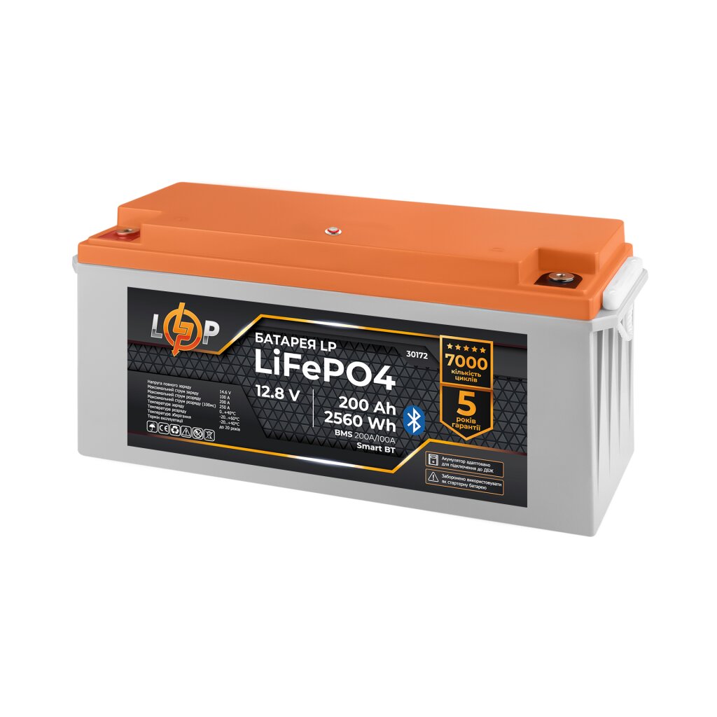 Аккумуляторная батарея LogicPower LP LiFePO4 12,8V - 200 Ah (2560Wh) (BMS 200A/100А) пластик Smart BT